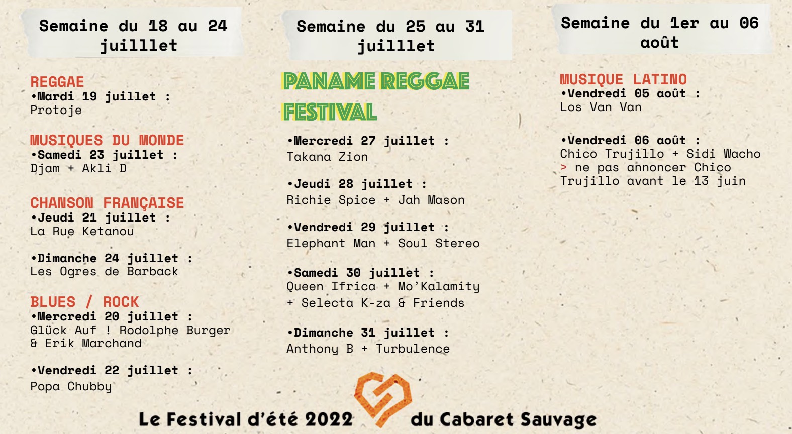 Cabaret sauvage - festival d'été 2022 - 25 ans - programmation 