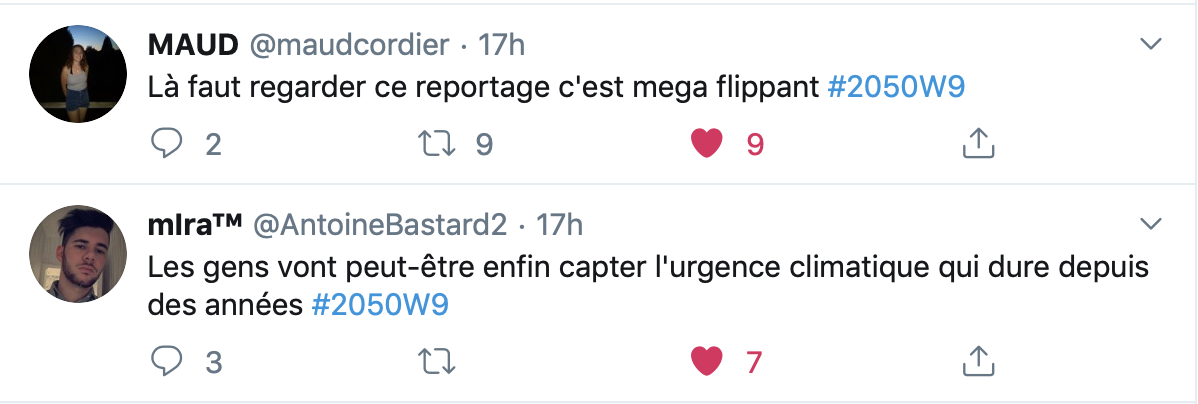 2050 - Alerte climat - W9 - documentaire - Stéphanie Renouvin - débat - twitter 