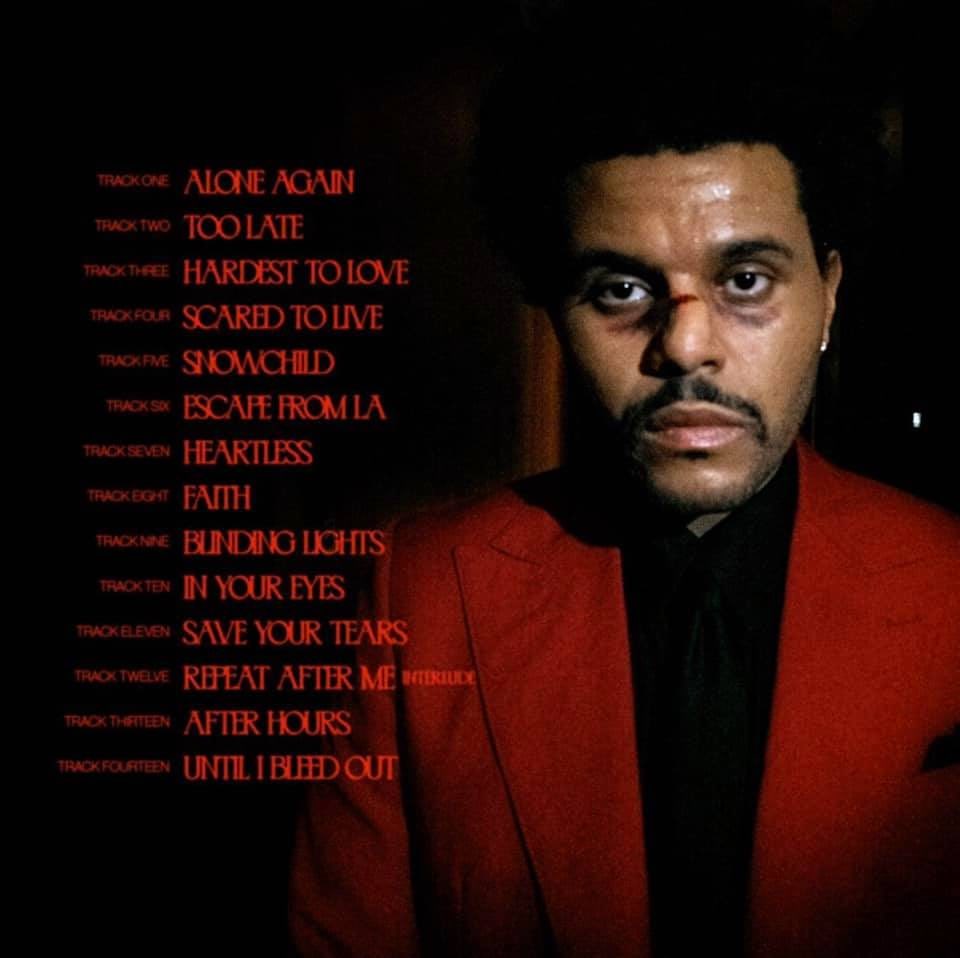 The Weeknd - After Hours - trackllist - pochette