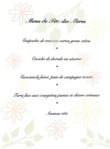 Menu Fête des mères Garden Party