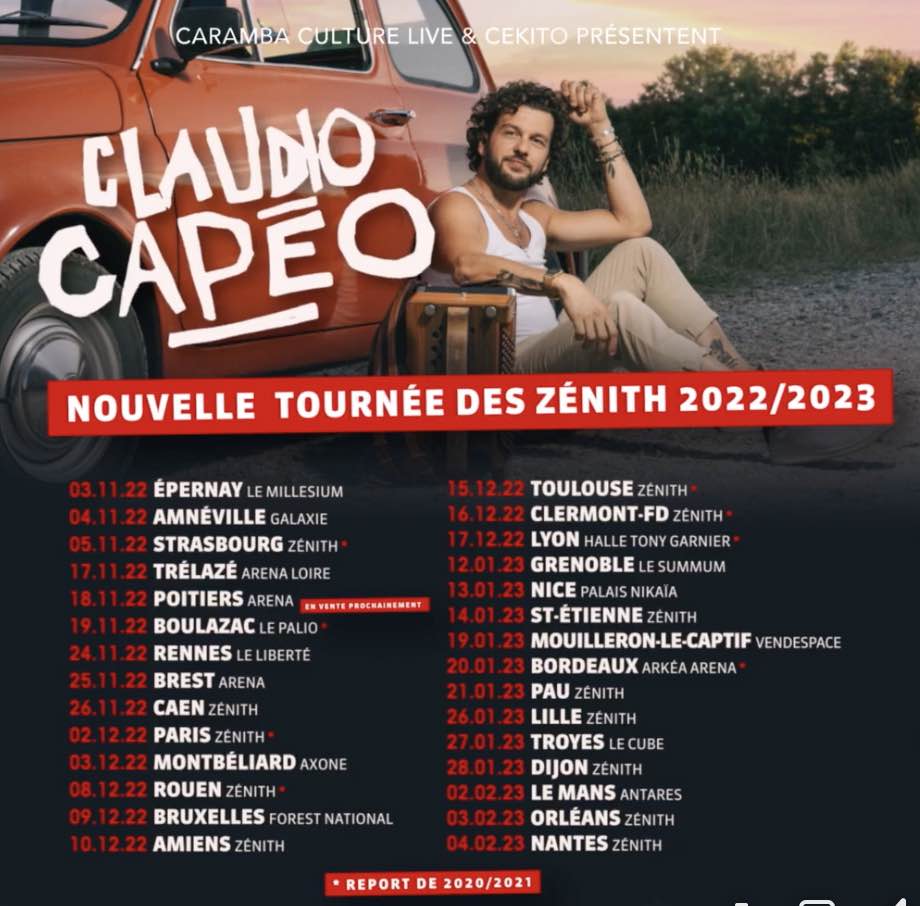 Claudio Capéo - tournée 2022 2023 - concert -