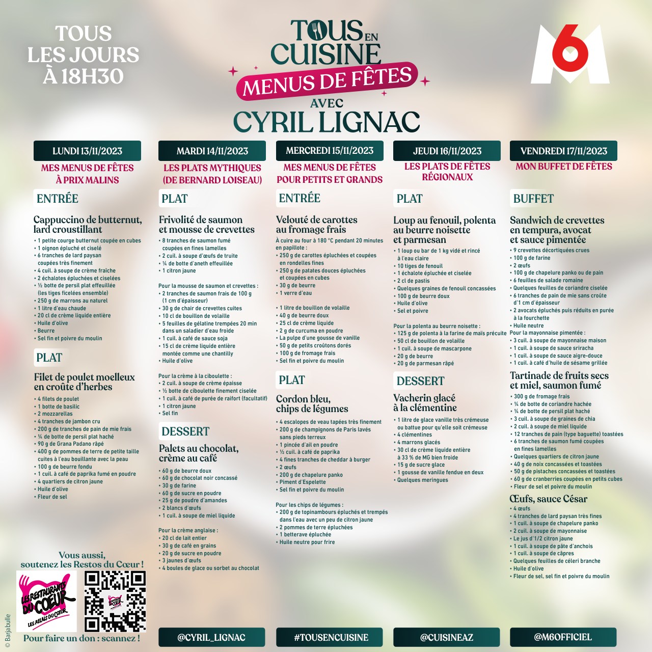 Tous en cuisine - Menus de fêtes - Cyril Lignac - M6 - Menu -