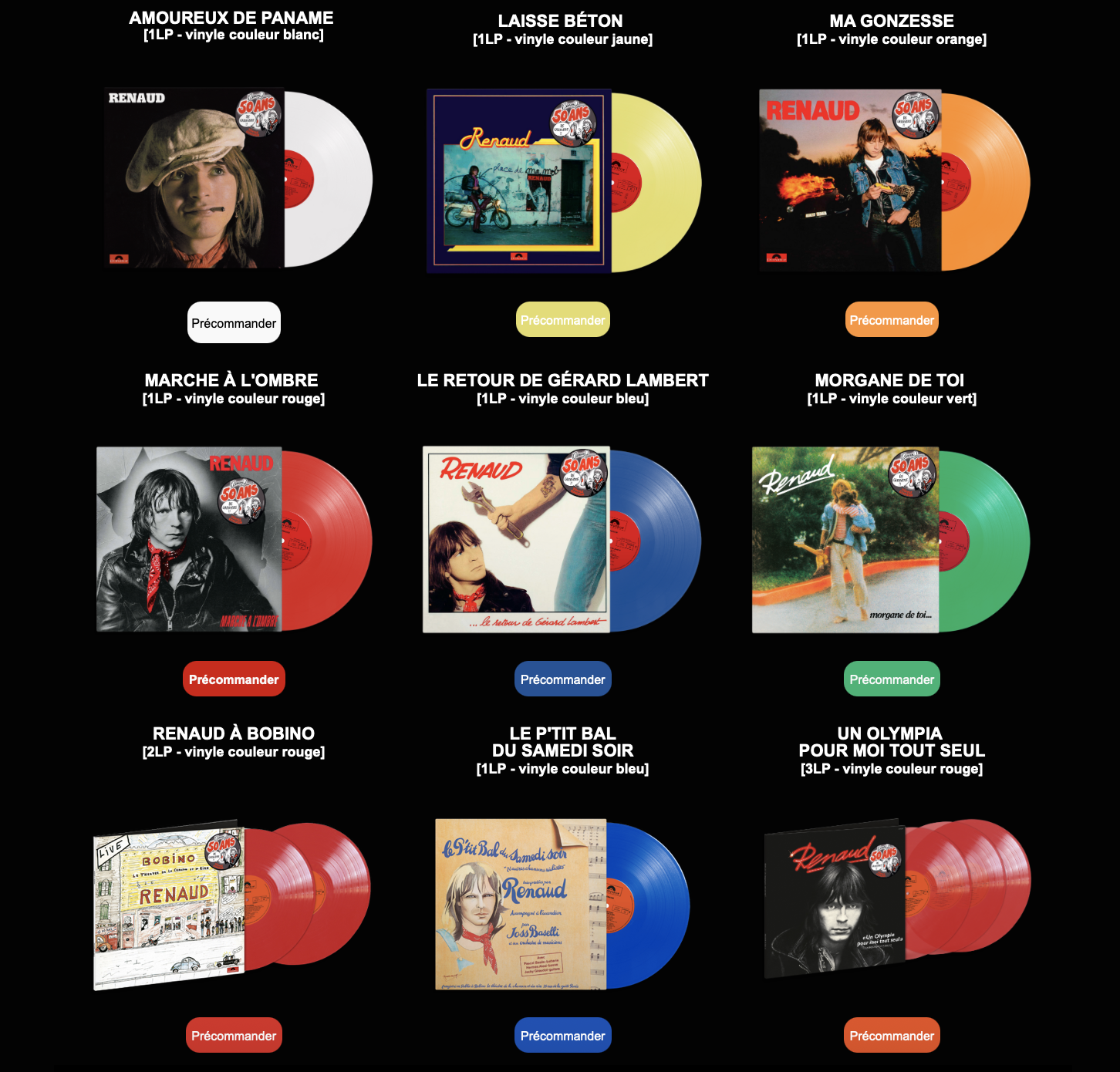 Renaud - 50 ans carrière - vinyles couleur -