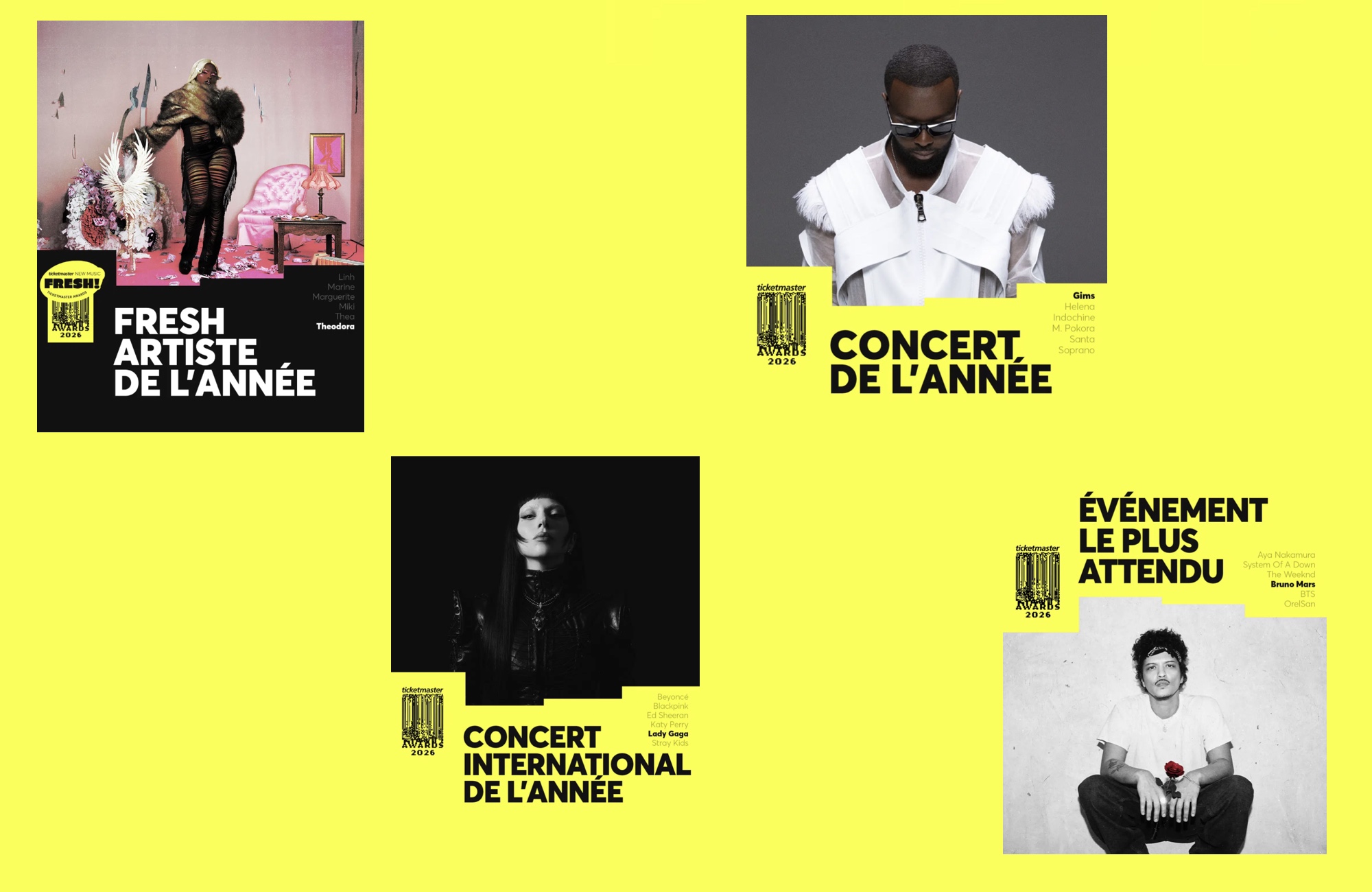 Ticketmaster awards - Gims - Theodora - Lady Gaga - Bruno Mars -