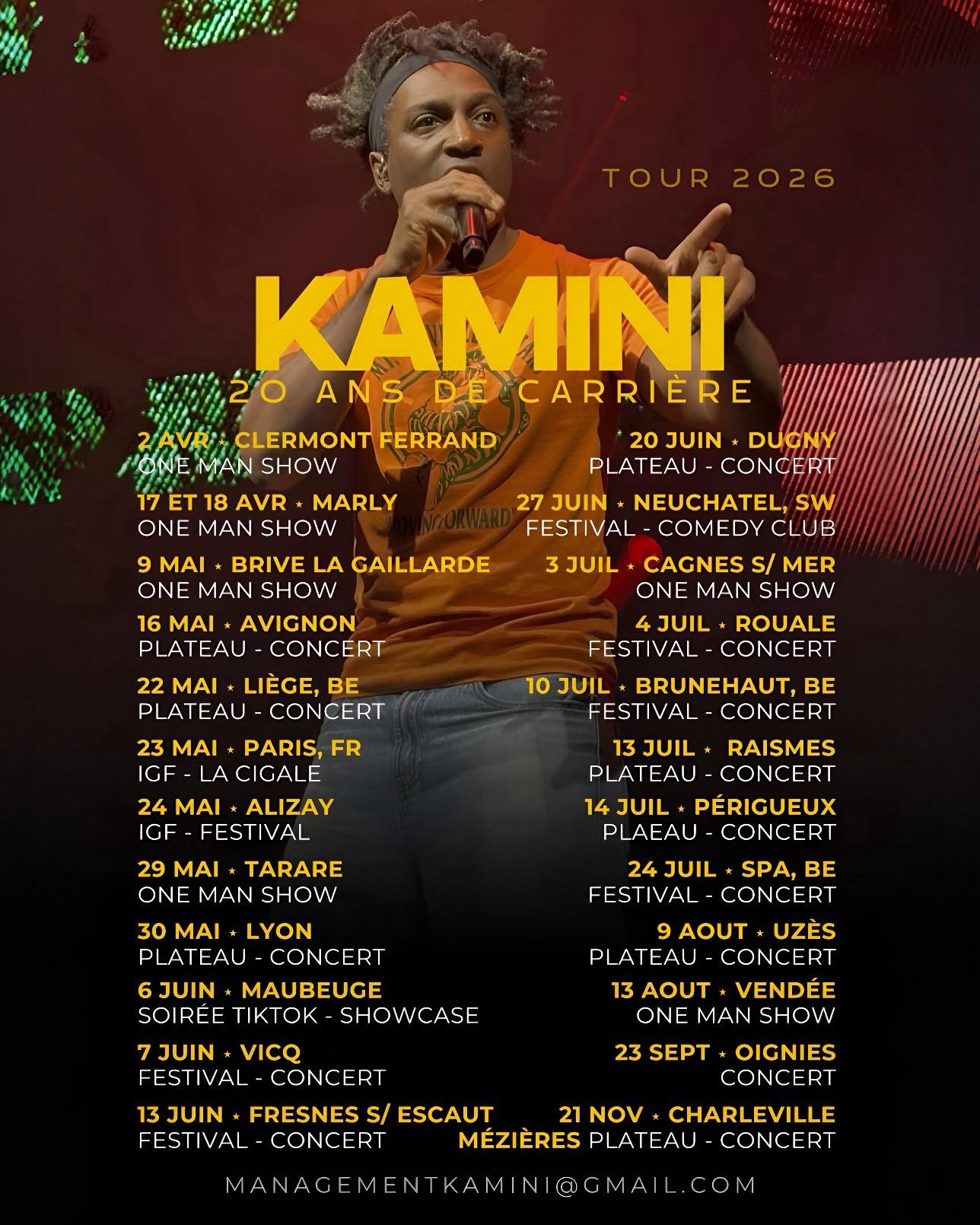 Kamini - Tour 2026 - 20 ans de carrière -
